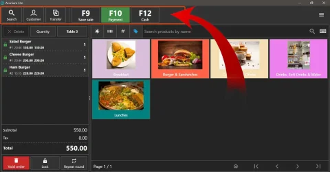 Aronium Dashboard with arrow pointing to button bar
