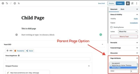 Arrow pointing to parent-child relationship