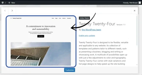 Arrow indicating to screenshot theme image