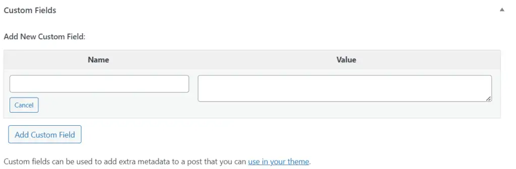 The custom fields in the edit post page