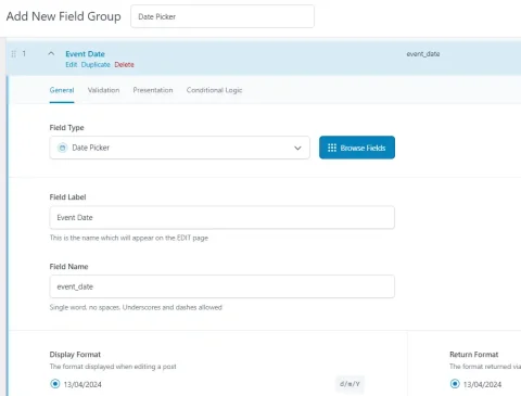 ACF Add new field page