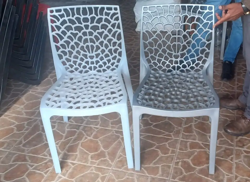 Gray & Marble White Mesh Plastic Chairs