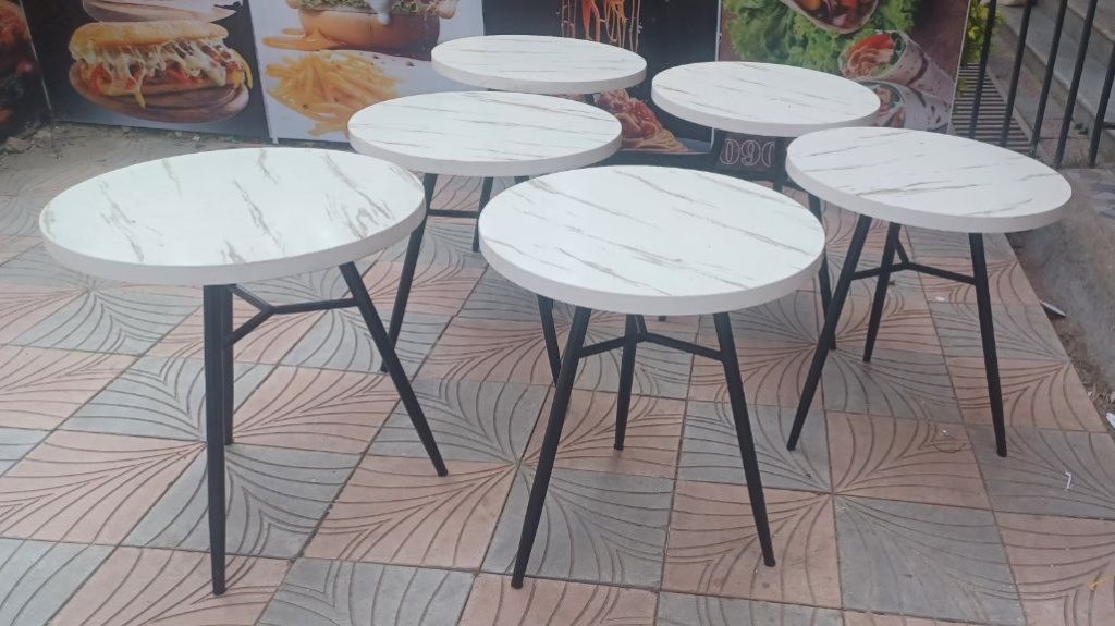 White Circular Tri-leg MDF Tables - In Bulk